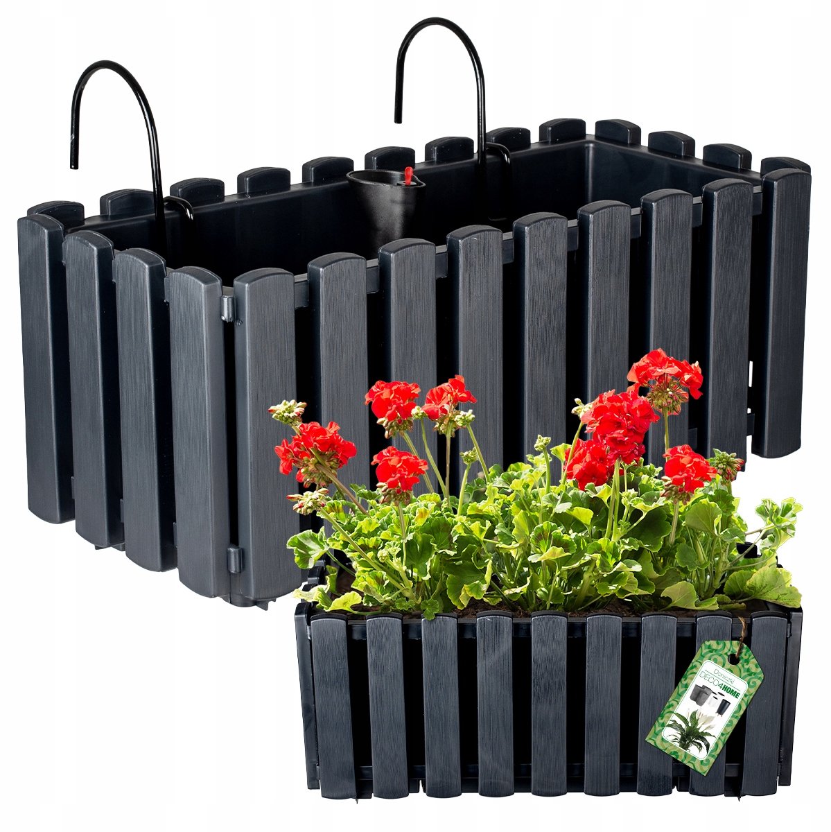 Hangend Balkon Achterkant Antraciet Houtlook 38cm met Zelfbewateringssysteem