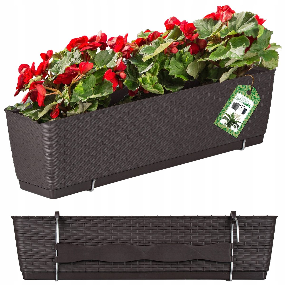 Merkloze Balkonbak met Ophanghaken, Bruin, Rattan Look, 6L