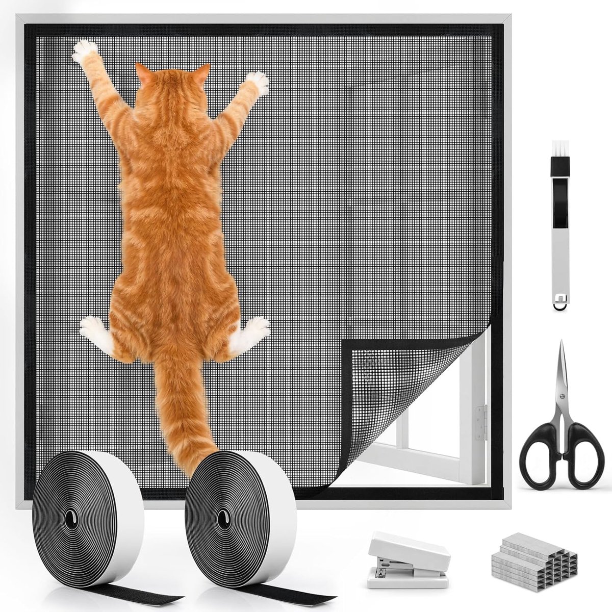 Raamverdediger voor katten 100 x 150 cm - Dikke zelfklevende vliegenhor - Scheurvast polyester - ShopVlot