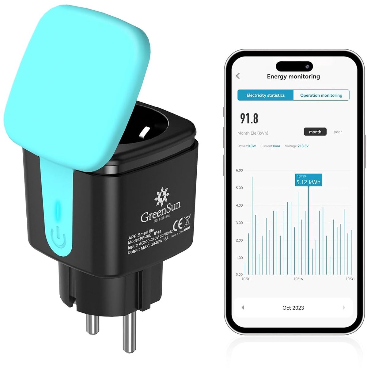WIFI Stekker met Vermogensmeting - Slimme Socket met Timer - Spraakbesturing met Alexa - Waterdicht IP44 - ShopVlot