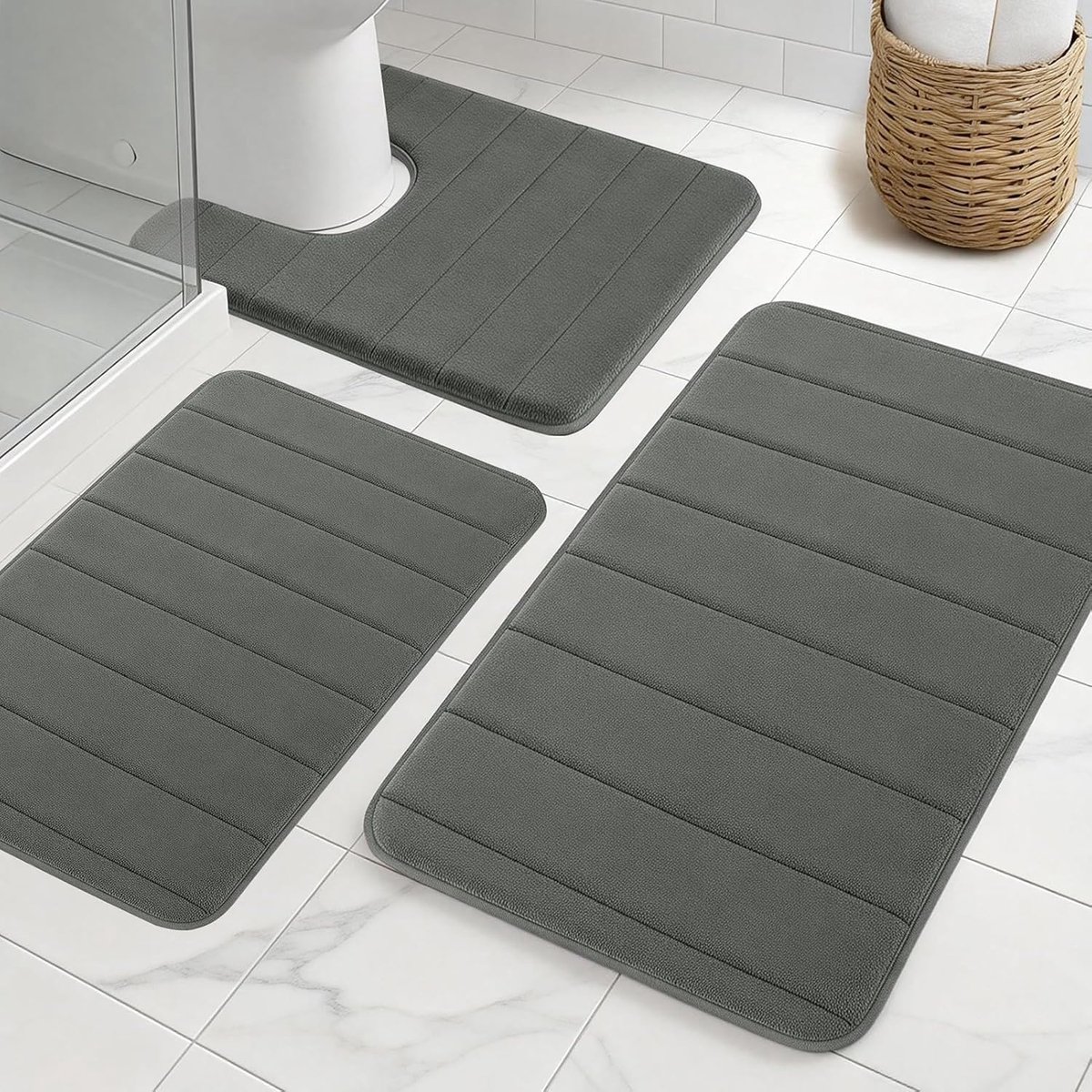 Badmat set 3-delig - Wasbare memory foam - Sneldrogend en antislip - Ideaal voor douche en toilet - ShopVlot