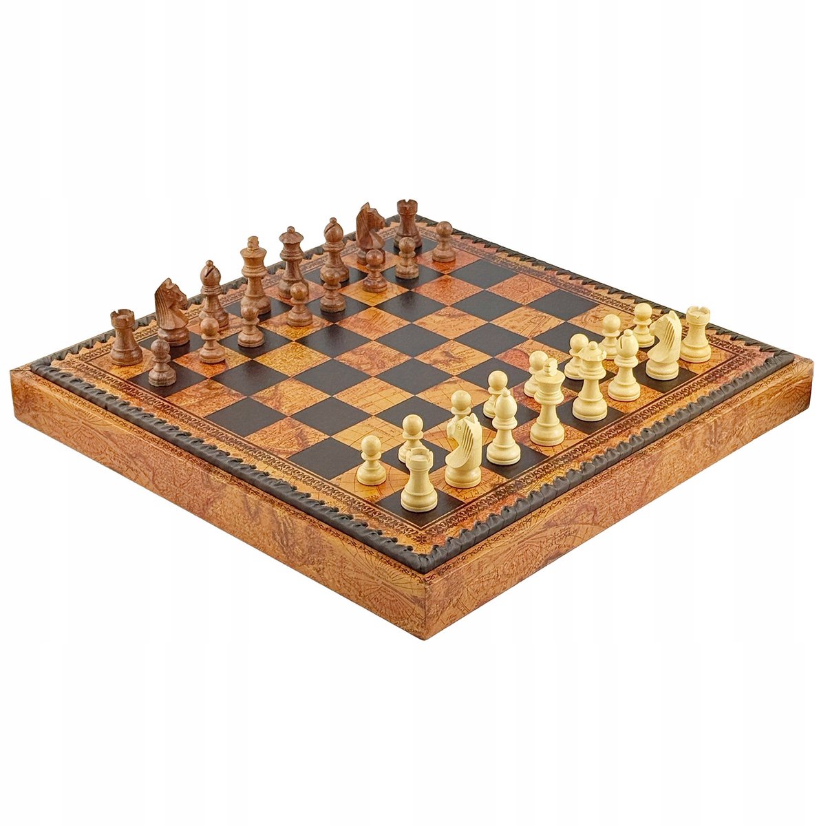 Italfama 2-in-1 Schaken & Dammen Set - Acaciahout & Eco-leer 35cm