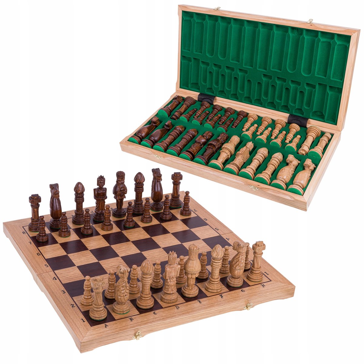 Luxe Houten Spaanse Schaakset - 65x65cm - Massief Eikenhout