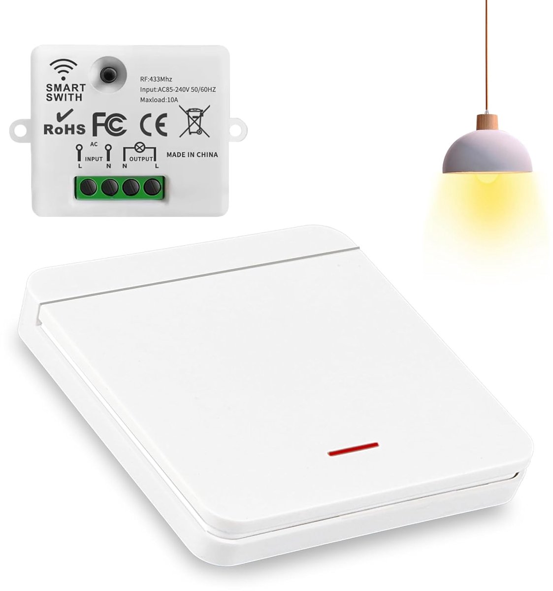 Draadloze Schakelaar - RF 433MHz 2200W/10A - Inclusief Ontvanger - Eenvoudige installatie zonder kabels - ShopVlot