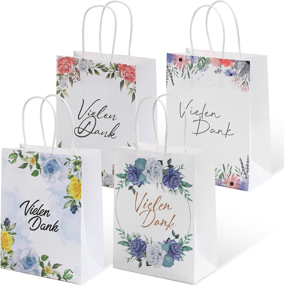Papieren tas met handvat 21 x 16 x 8 cm - bloemenpatroon - 4 ontwerpen - perfect voor cadeaus - ShopVlot