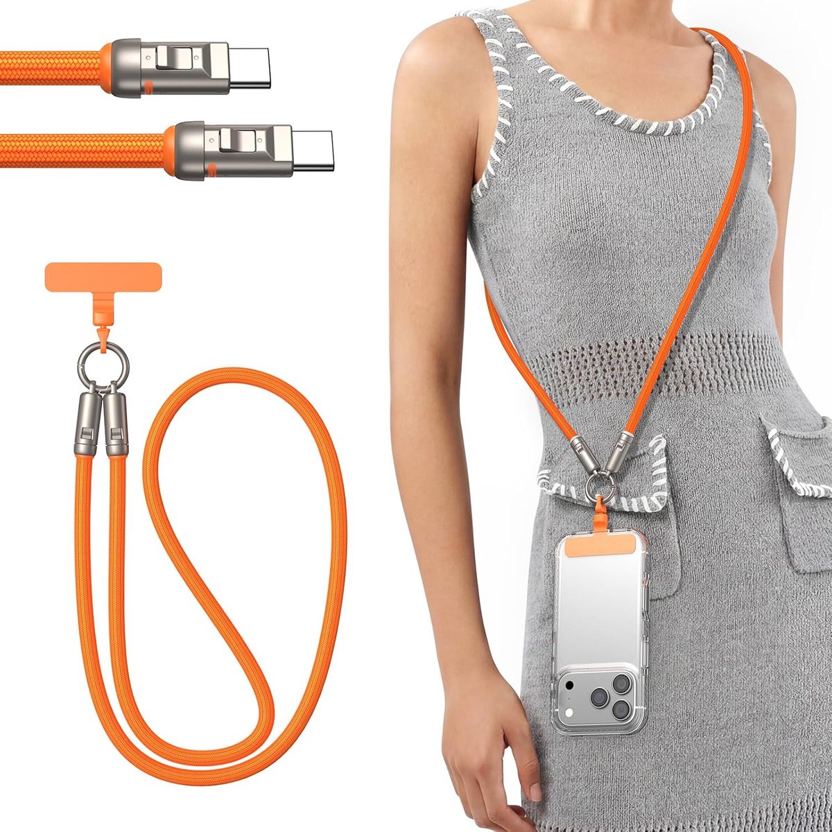 Smartphone Chain met Oplaadkabel 1,2 m - USB C Smartphone Band - Handenvrij Gebruik - ShopVlot