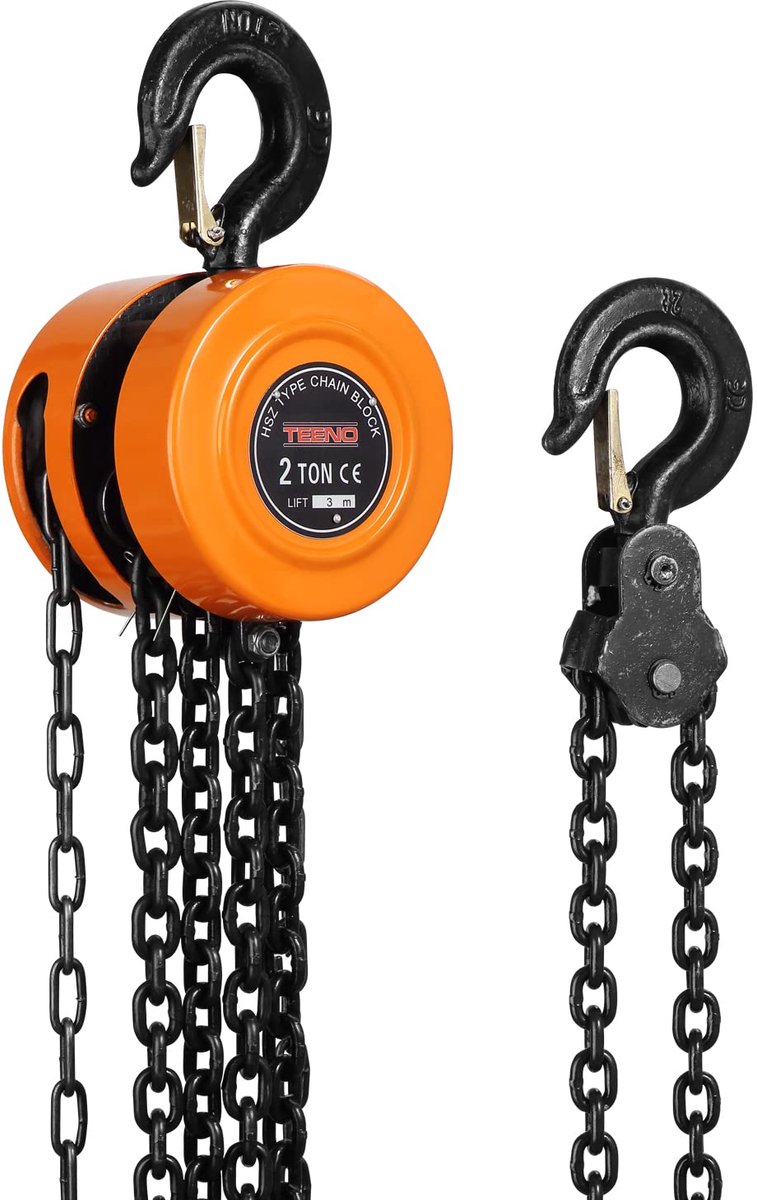 Handtakel 2000 kg - 3 m hefhoogte - dubbele ketting G80 - 360° draaibare haak - ideaal voor zware lasten - ShopVlot