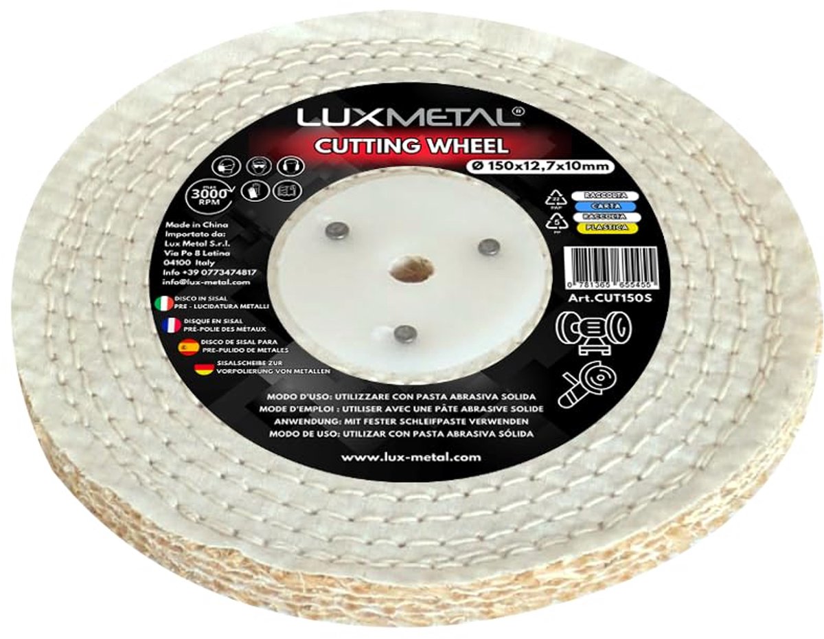 Polijstschijf 150 x 12,7 mm - sisal - voor slijpmachine - effectief polijsten van metalen - ShopVlot