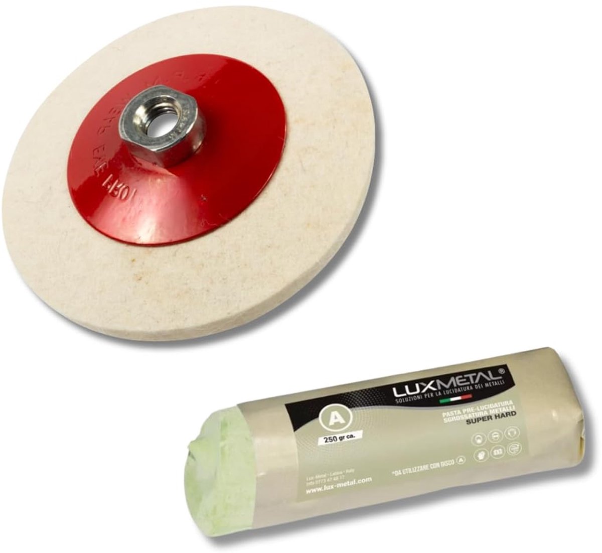 Polijstset - witte superharde pasta 250g - vilt polijstschijf 100mm - ideaal voor metalen - ShopVlot