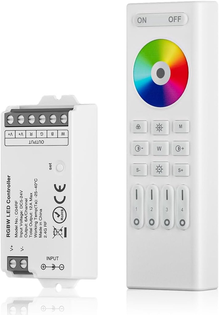 LED Controller Kit 2.4G RF RGBW - Draadloze afstandsbediening - Groepsbediening - Ideaal voor RGBW ledstrips - ShopVlot