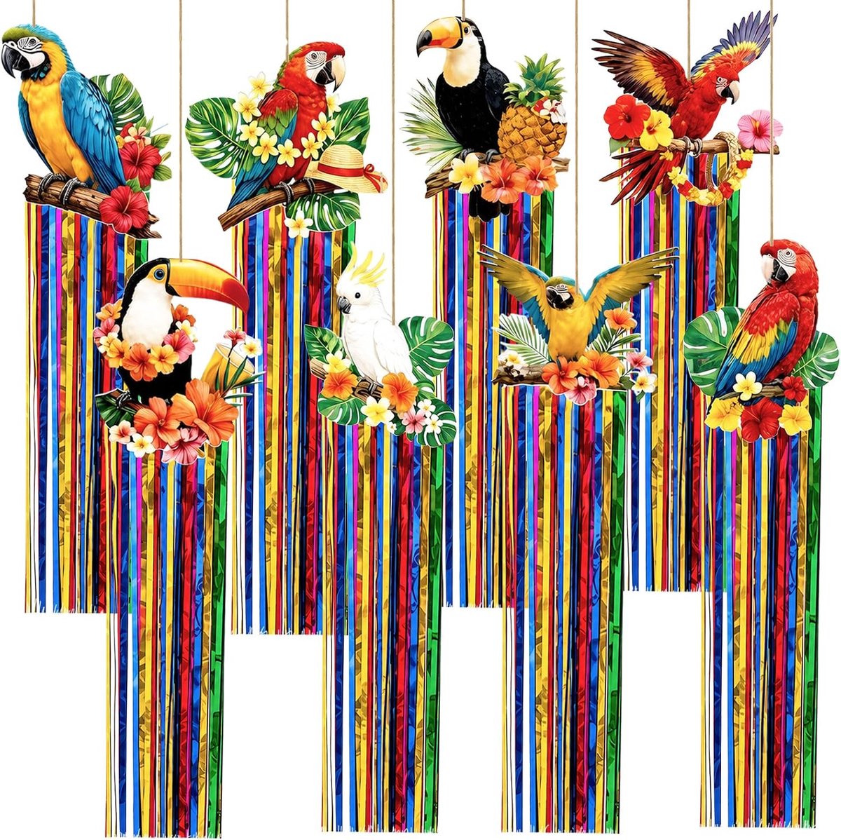 Tropische vogeldecoratie 8 stuks - Hawaïaanse toekan en papegaai - Feestdecoratie - Ideaal voor zomerfeest - ShopVlot