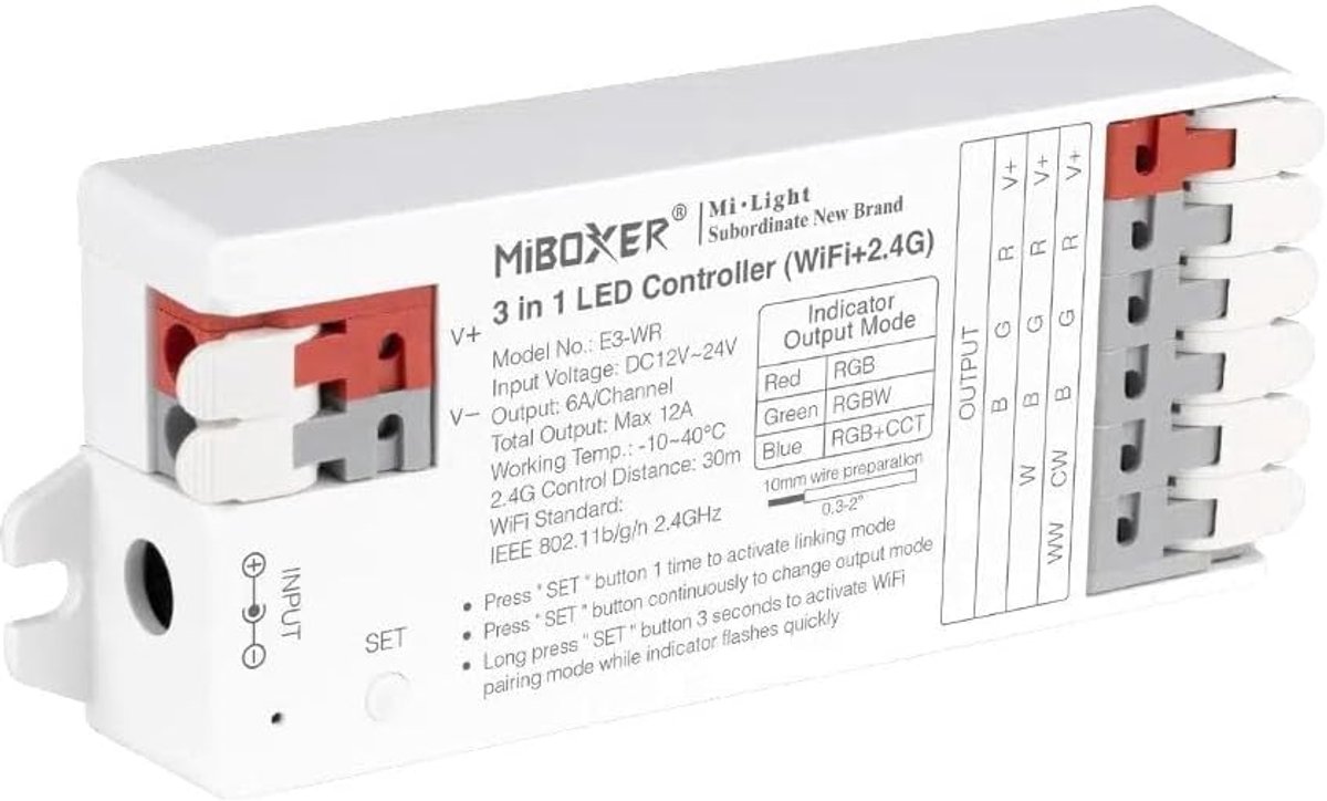 LED Strip Light Controller 3 in 1 - Tool-vrij aansluiten - Smartphone APP & Stemcontrole - Voor RGB, RGBW & RGB+CCT - ShopVlot