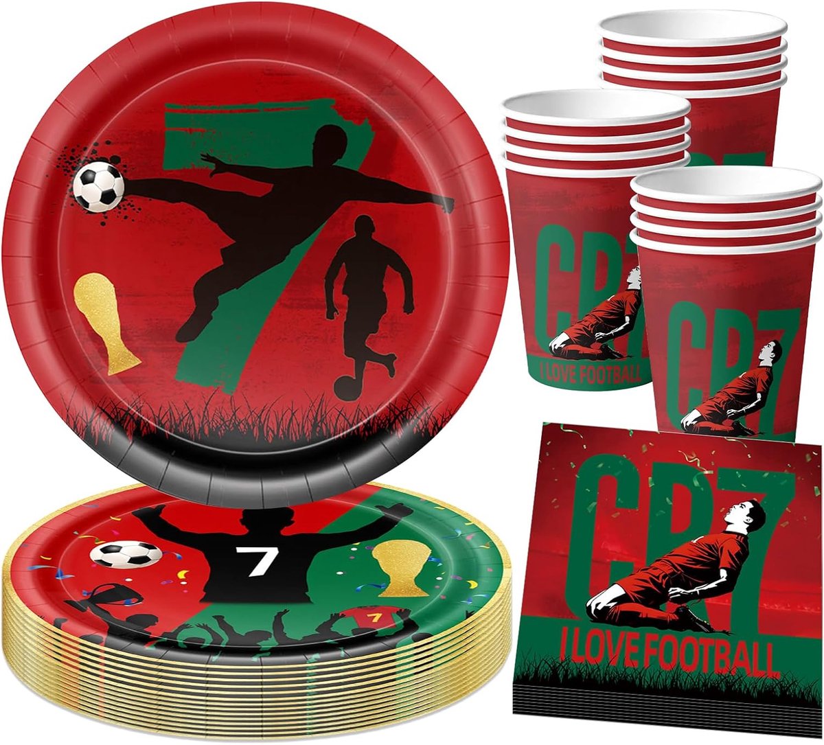 Football party set 20 personen - 20 borden, 20 bekers en 20 servetten - thema C Ronaldo - perfect voor de Wereldbeker - ShopVlot