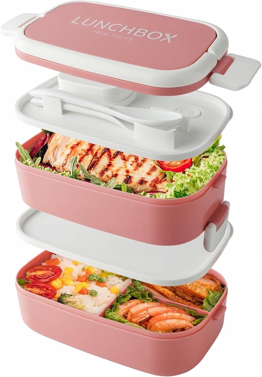 Merkloos Bento Lunchbox 1.4L Różowy - Lekker Eten Onderweg