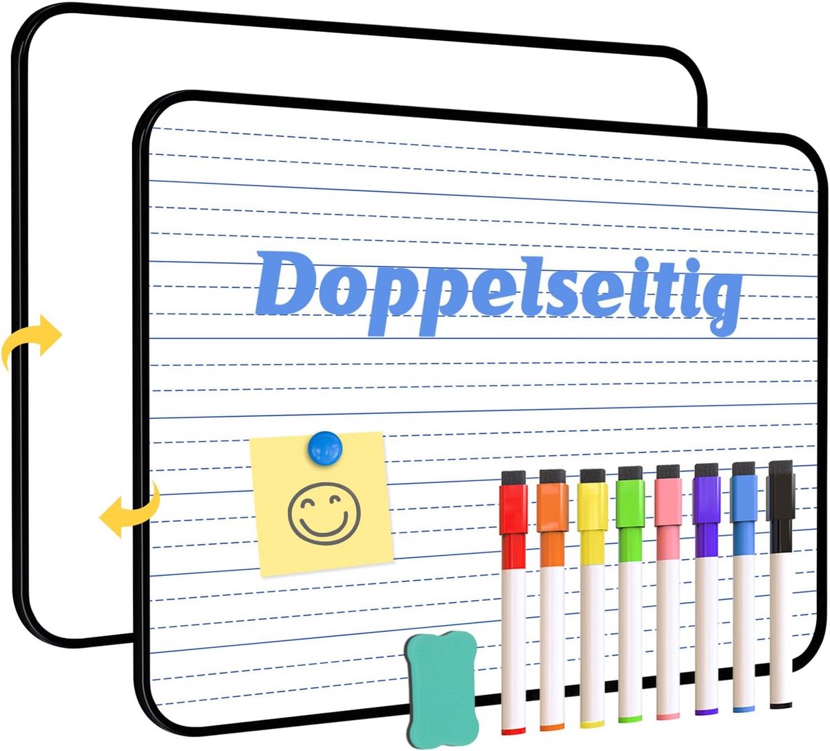 Twee-zijdig whiteboard 30×42cm - zwart frame - dubbelzijdig - ideaal voor presentaties - ShopVlot