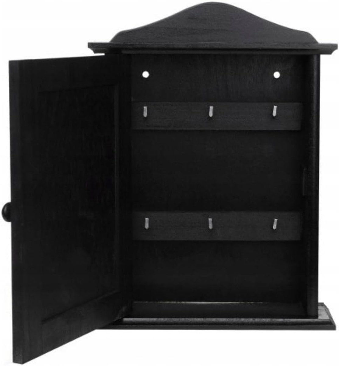 Houten sleutelkluis met deur - zwart - 6 haken - stijlvolle wanddecoratie - ShopVlot