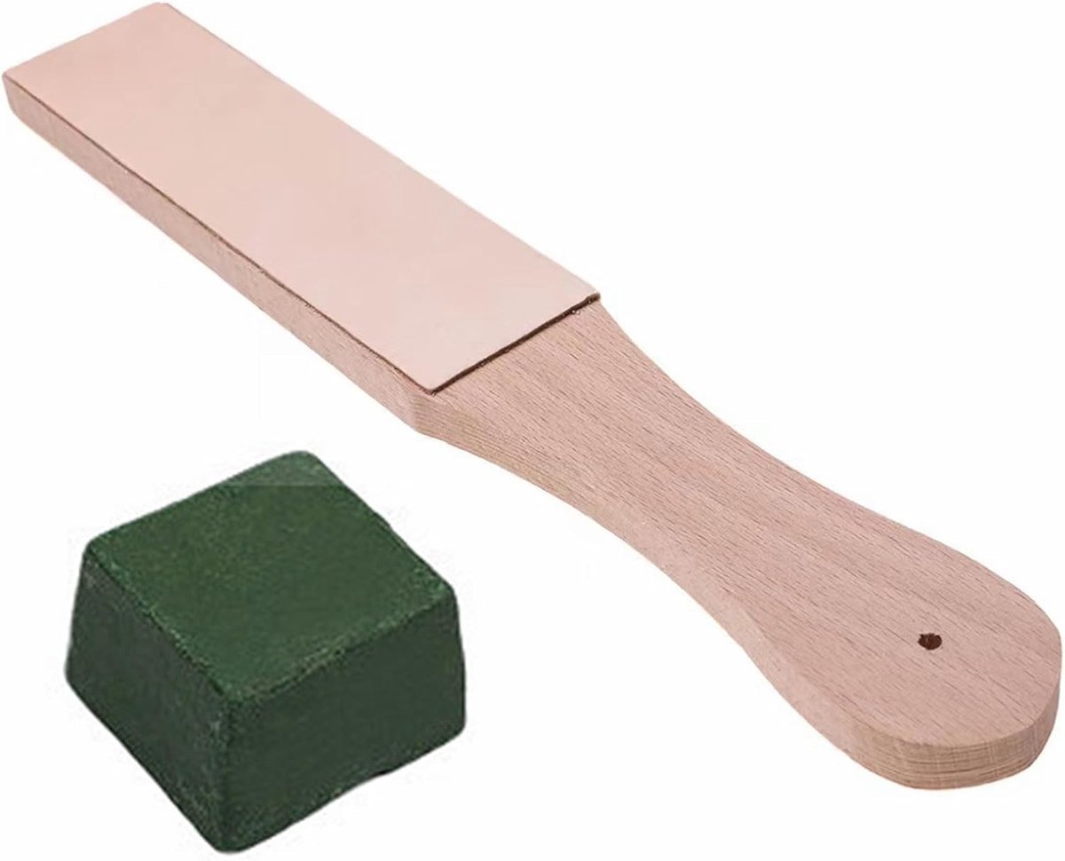Leer slijper met houten handvat - slijp- en polijstset - geschikt voor messen en houtbewerkingsgereedschap - ShopVlot