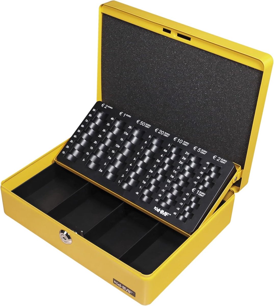 Geldcassette met muntinzet 30 x 24 x 9 cm - Geel - Veilig slot - Handig voor geldbeheer - ShopVlot