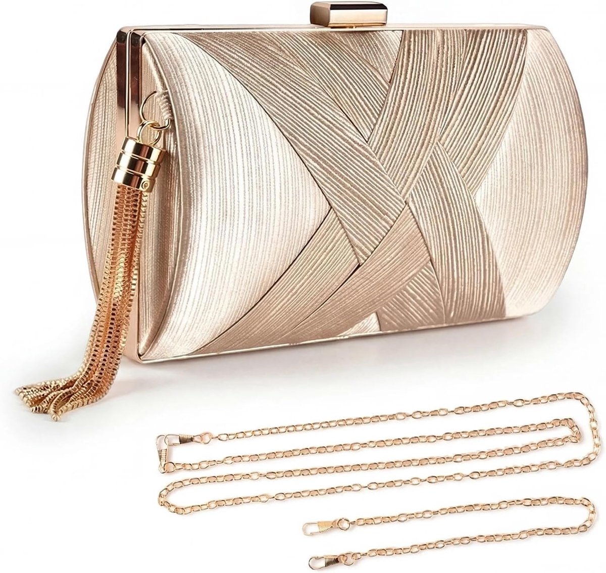 Clutch goud avondtas - beige satijn - met afneembare ketting - perfect voor bruiloft - ShopVlot