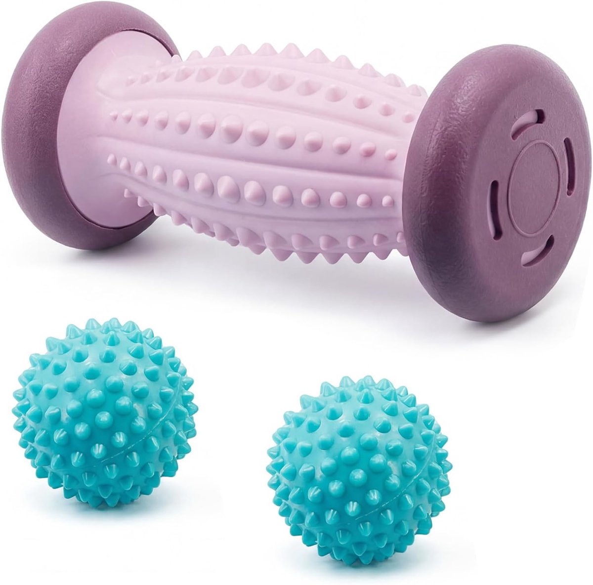 Voetmassageroller - paars - met 2 egelballen - ontspanning voor pijnlijke voeten - ShopVlot
