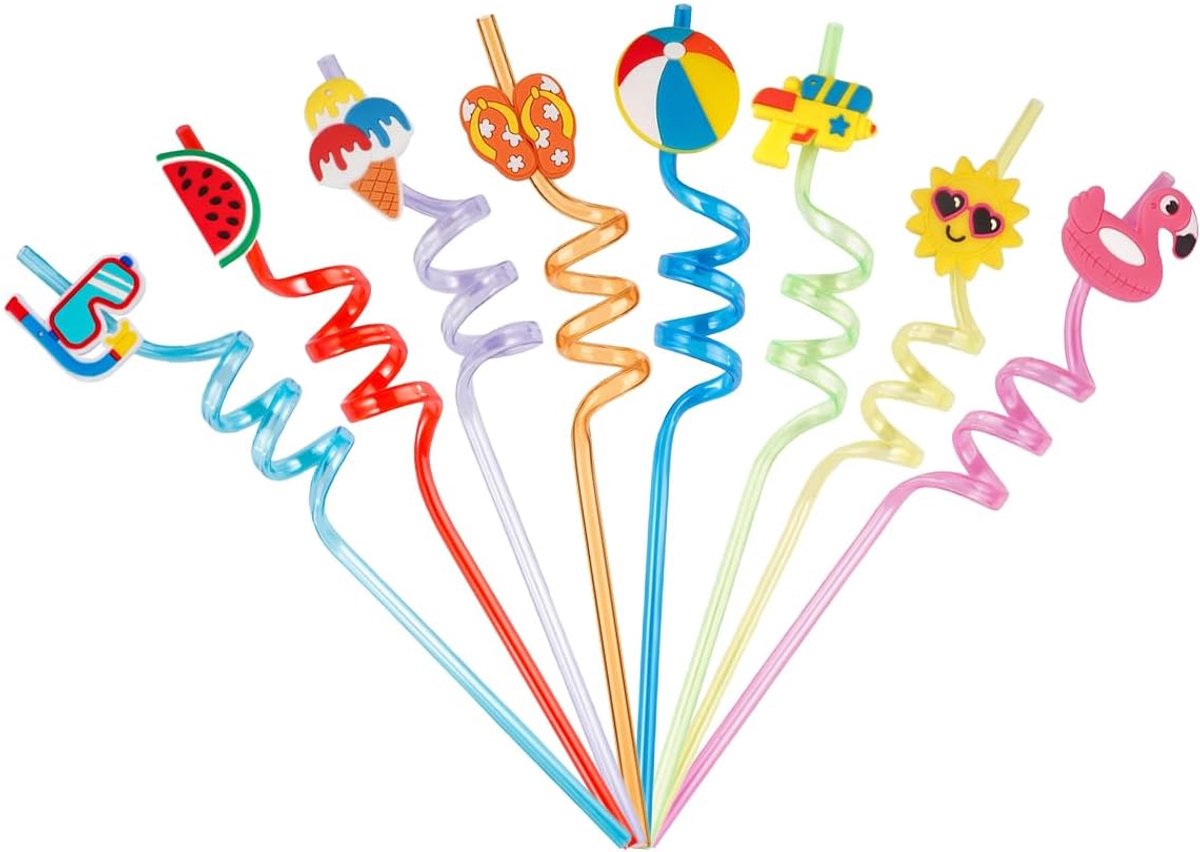 Plastic Drinkrietjes 8 Stuks - Herbruikbaar - Krullend - Perfect voor Feestjes - ShopVlot