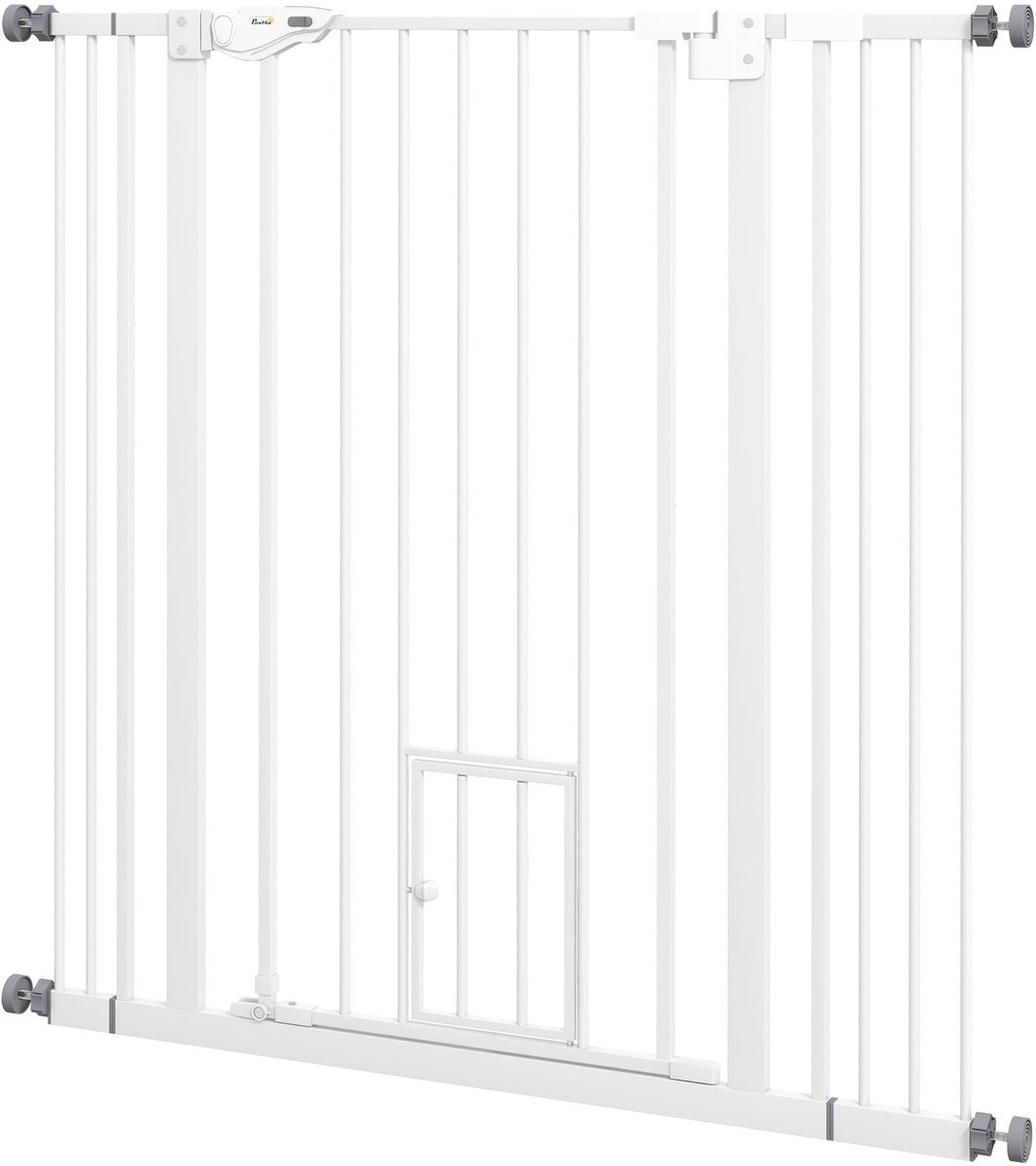 Tall Cat Pet Gate Baby Gate - Met Grote Kattenluik - 180° Dubbelzijdig Openend - Autoclose Dubbel Slot - Metalen - Wit