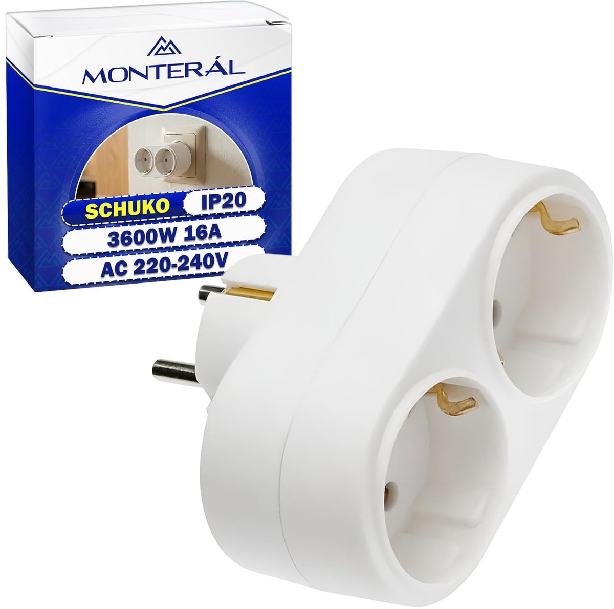 Dubbele stopcontact 3600W 16A - Schuko type - IP20 bescherming - Ideaal voor thuis en kantoor - ShopVlot
