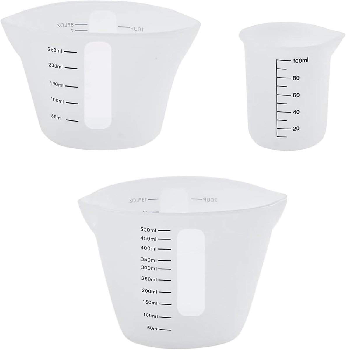 Silicone maatbeker set 100/250/500ml - transparant silicone - gemakkelijke afleesschaal - perfect voor DIY projecten - ShopVlot