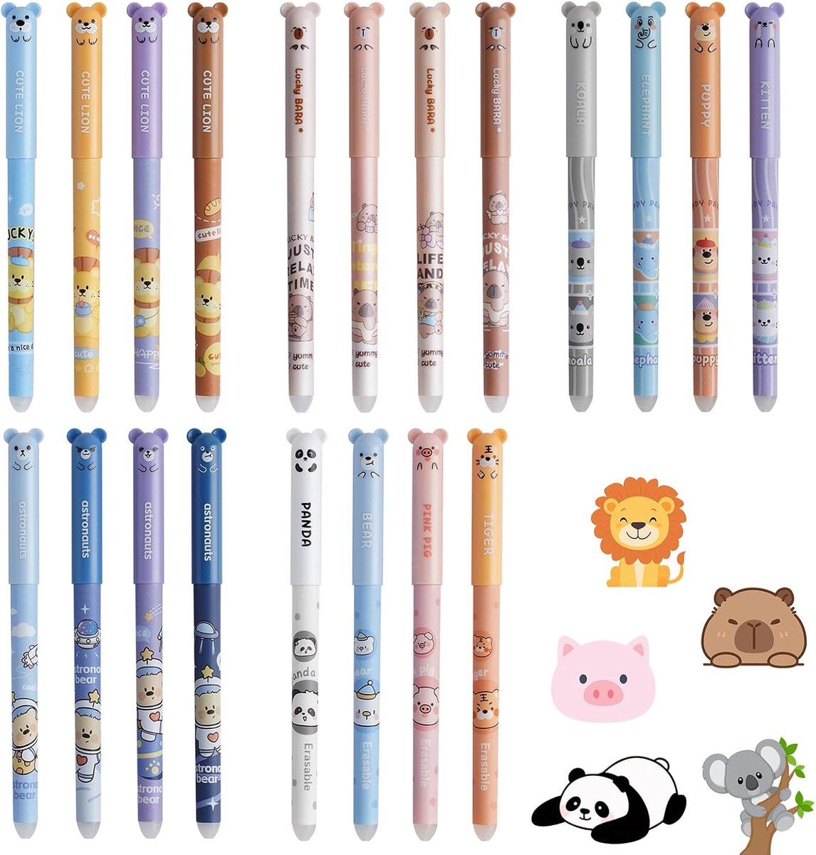 Erasable balpen set 20 stuks - 0,5 mm - dierenmotief - ideaal voor school en kantoor - ShopVlot