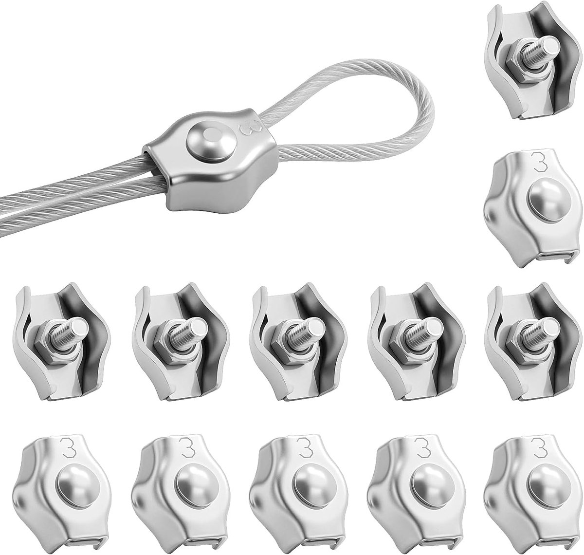 Kabelklemmen 3 mm - roestvrij staal 304 - duurzaam en corrosiebestendig - ideaal voor waslijnen - ShopVlot