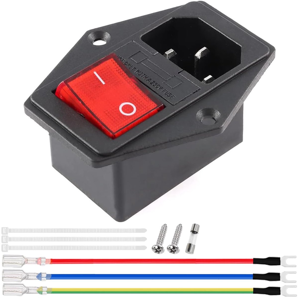 Inlet module plug 3-pins 10A - IEC320 C14 - met rocker switch en 10A fuse - ideaal voor apparaten - ShopVlot