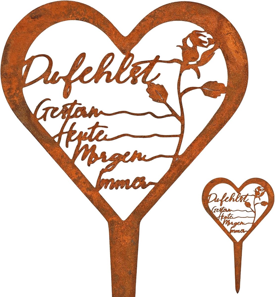 Grave decoration heart - metalen staal - met tekst en roos - troost voor geliefden - ShopVlot