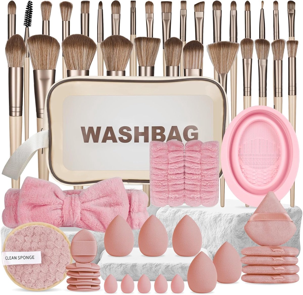 Make-upkwastenset 56 stuks - Professionele kwasten en sponzen - Voor foundation, oogschaduw en meer - Compleet met tas - ShopVlot