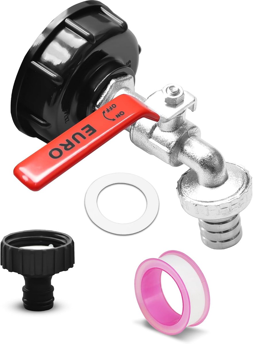 IBC kraan 3/4 inch S60 x 6 - zinklegering - met adapter en afdichtband - ideaal voor regenwaterafvoer - ShopVlot