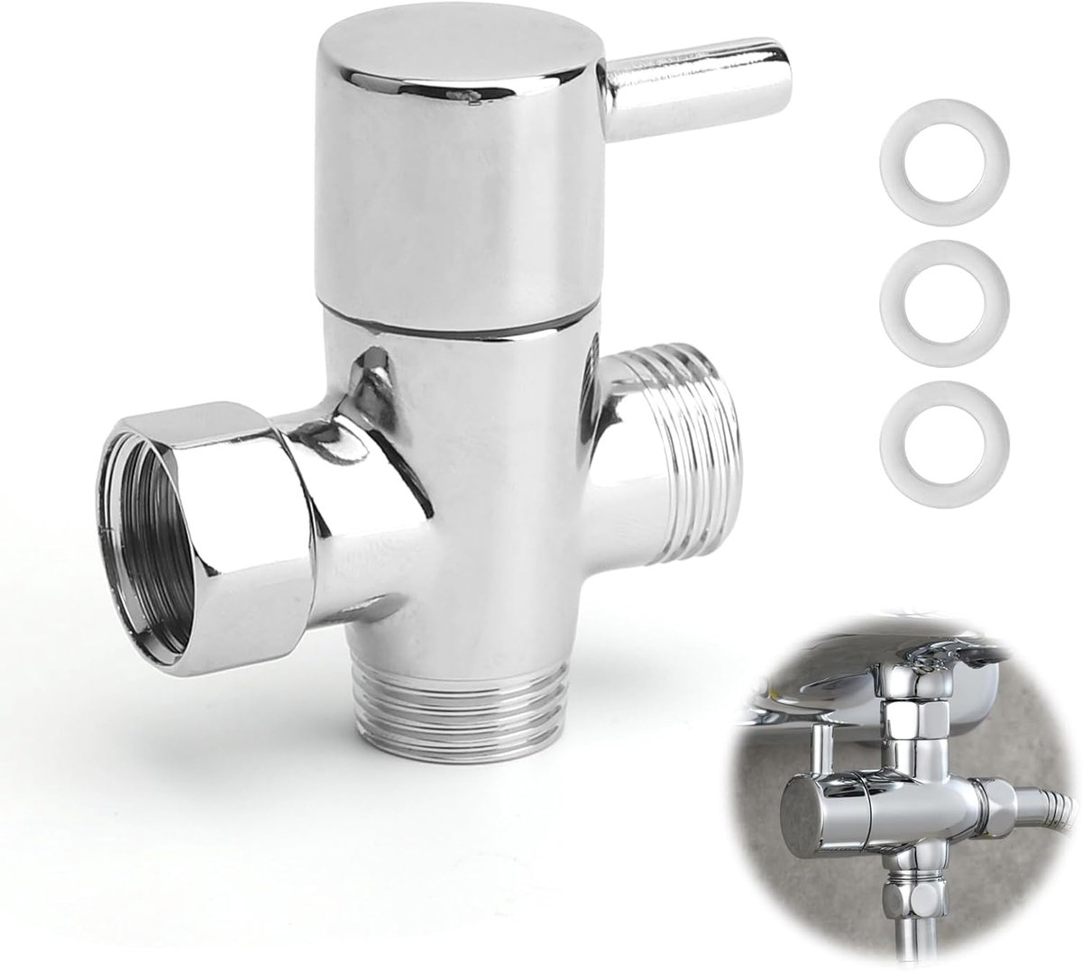 3-weg 1/2 inch solid brass chrome - T-stuk 1/2 inch afsluitventiel - voor G1/2 wateraansluiting - ideaal voor douches - ShopVlot