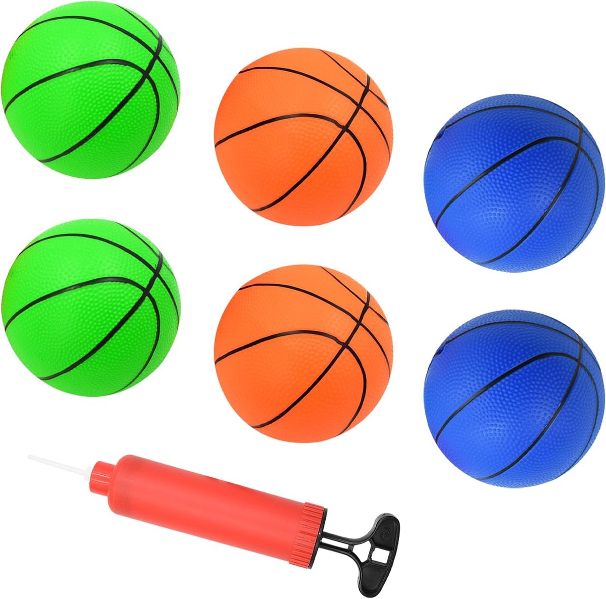 Mini basketballs set van 6 - 15 cm kleine ballen in 3 kleuren - inclusief luchtpomp - plezier voor binnen en buiten - ShopVlot