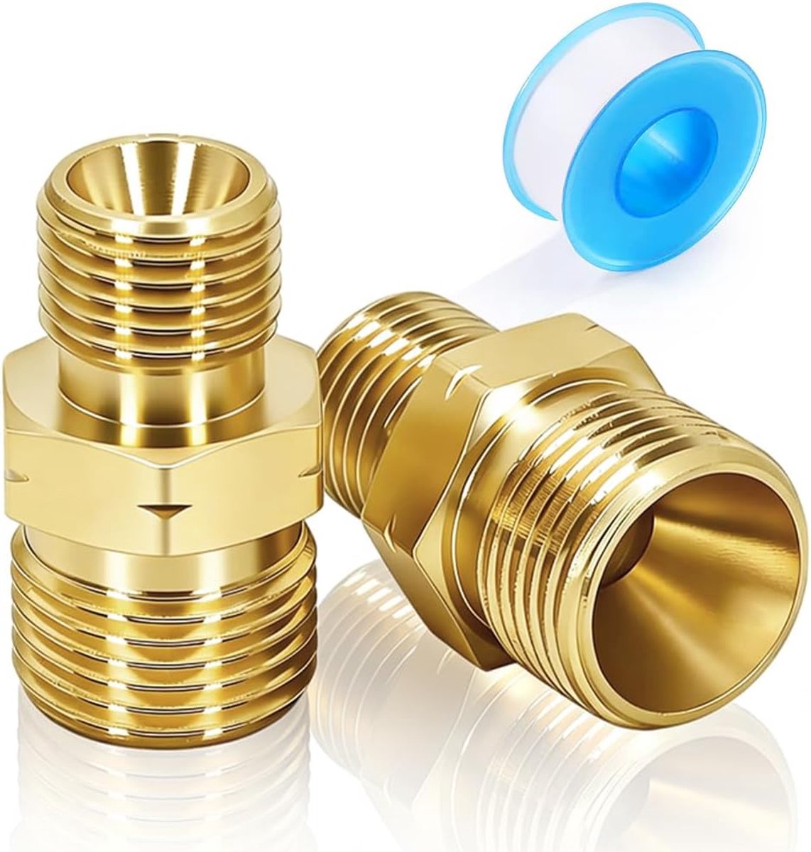 Gasslangverbinders 1/4 inch naar 3/8 inch - Messing connector - Dubbele nippel met afdichtband - ShopVlot