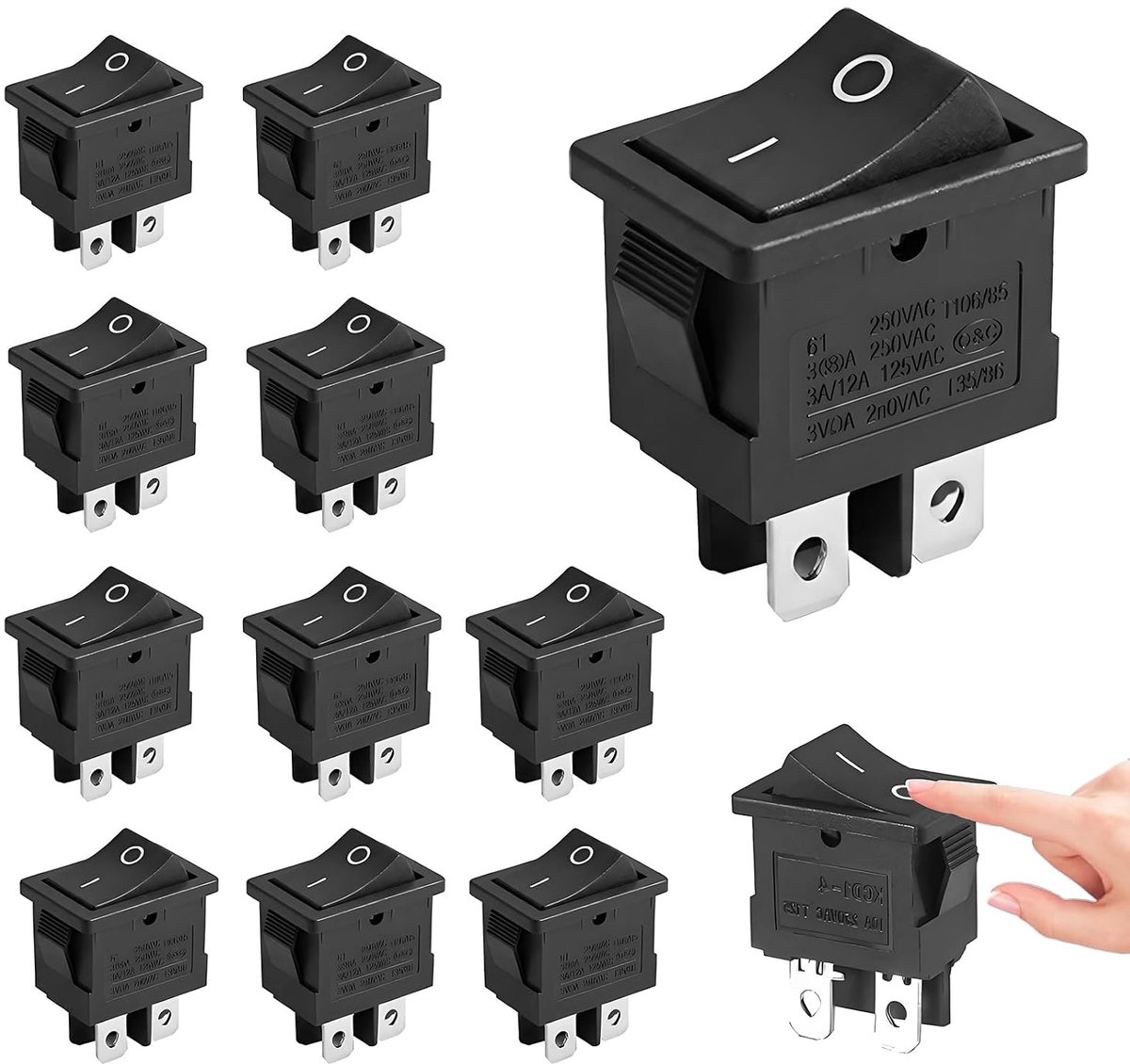 Tuimelschakelaar 4 pins - zwart - aan/uit - eenvoudige vervanging voor huishoudelijke apparaten - ShopVlot