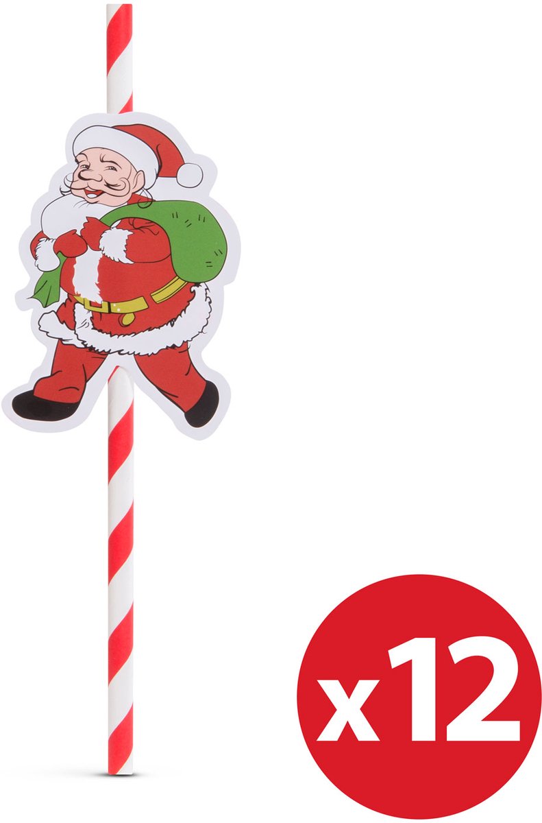 Papieren rietje - Kerstmis - 197 x 6 mm - 12 stuks / verpakking 1 Stuks [57603D]
