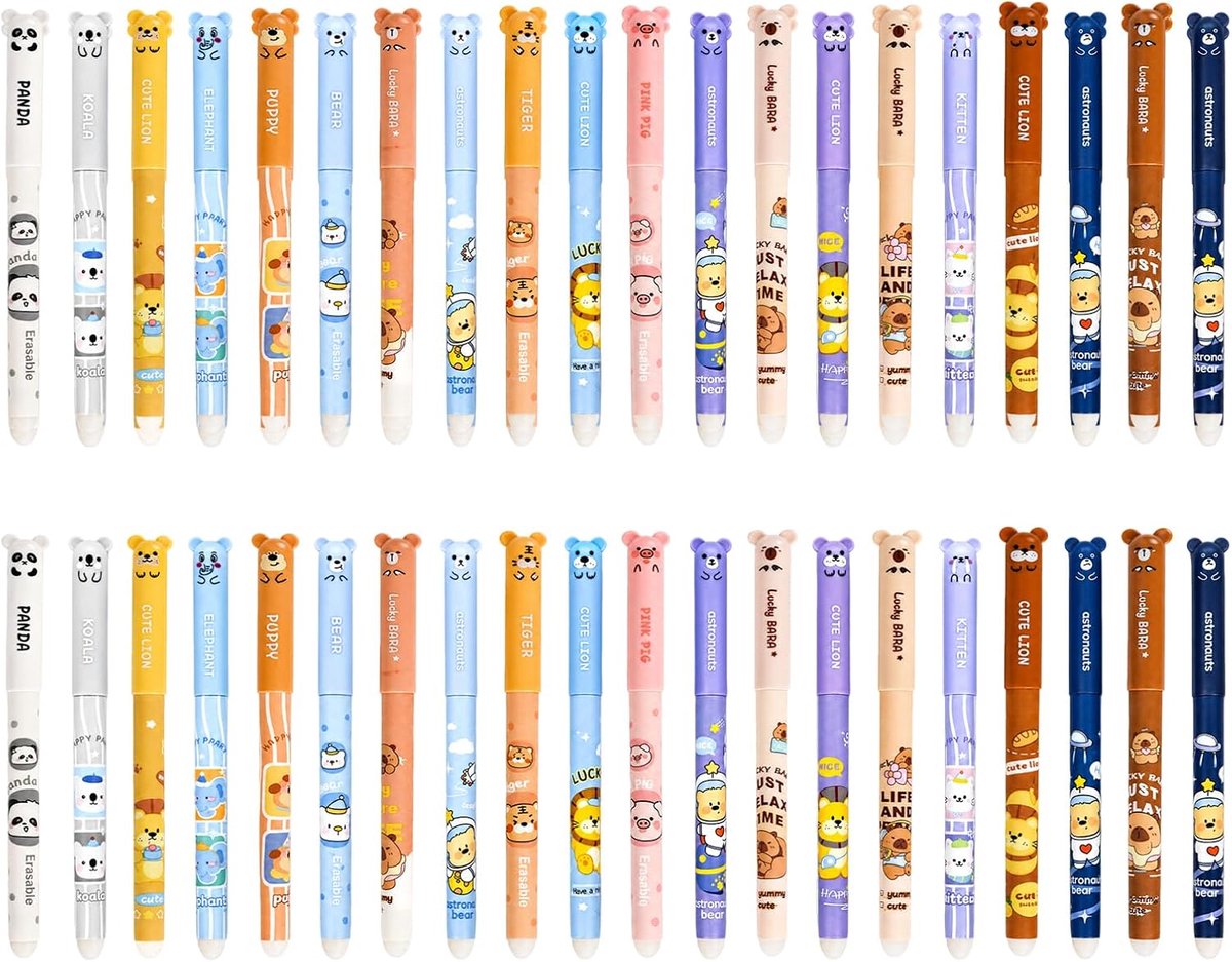 Uitwisbare balpennen 0,5 mm - 40 stuks met diermotieven - uitwisbare inkt - perfect voor school en kantoor - ShopVlot
