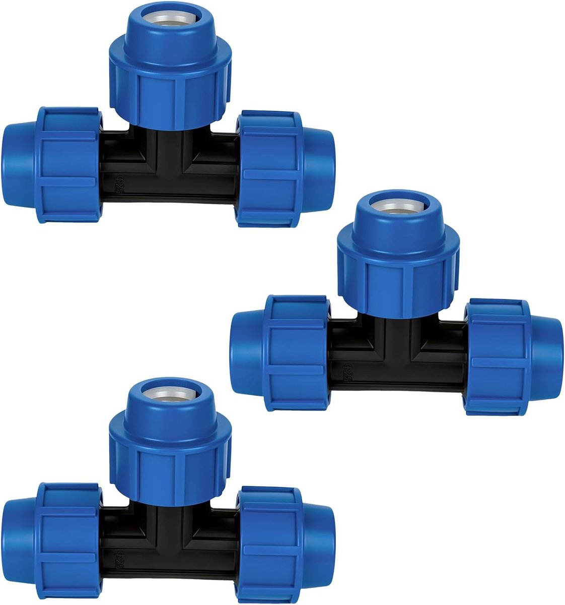 PP-fitting schroefverbinding 25 mm - T-stuk PE buisfitting - blauw - duurzame verbinding voor waterpijp - ShopVlot