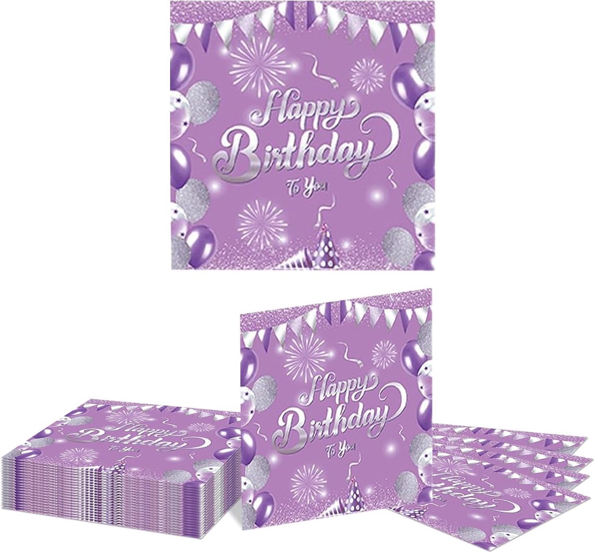 Papieren Servetten 20 Stuks - Paarse en Zilveren Themaparty - Uniek Design - Perfect voor Verjaardagsfeesten - ShopVlot