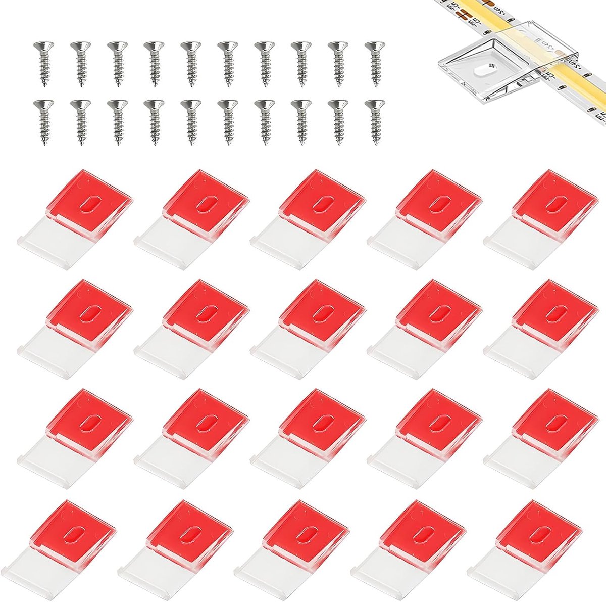 LED strip clips 20 stuks - zelfklevend en met schroeven - transparant - flexibele installatie - ShopVlot