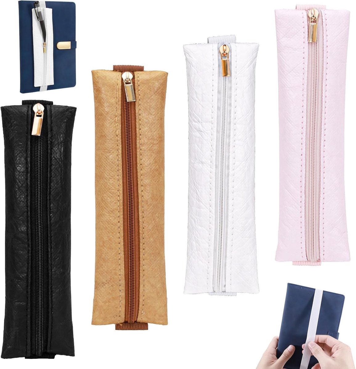 Penhouder voor notebook - 4 stuks - zwart+brown+wit+roze - elastische band - voor organiseren van pennen - ShopVlot