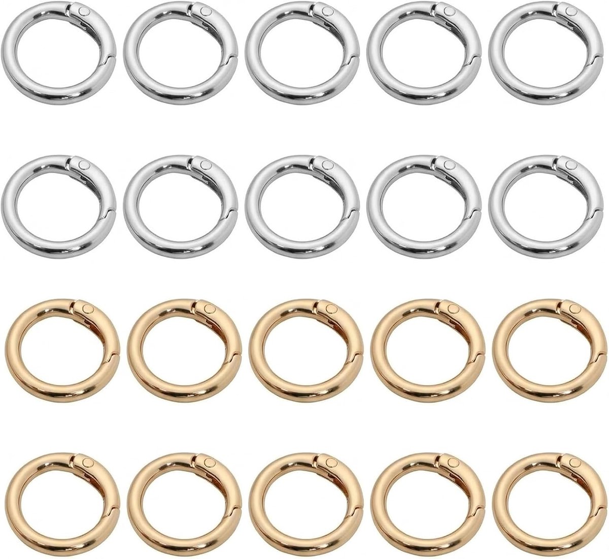 Ronde karabijnhaken 35 mm - metaal - 10 goud en 10 zilver - ideaal voor tassen en knutselen - ShopVlot