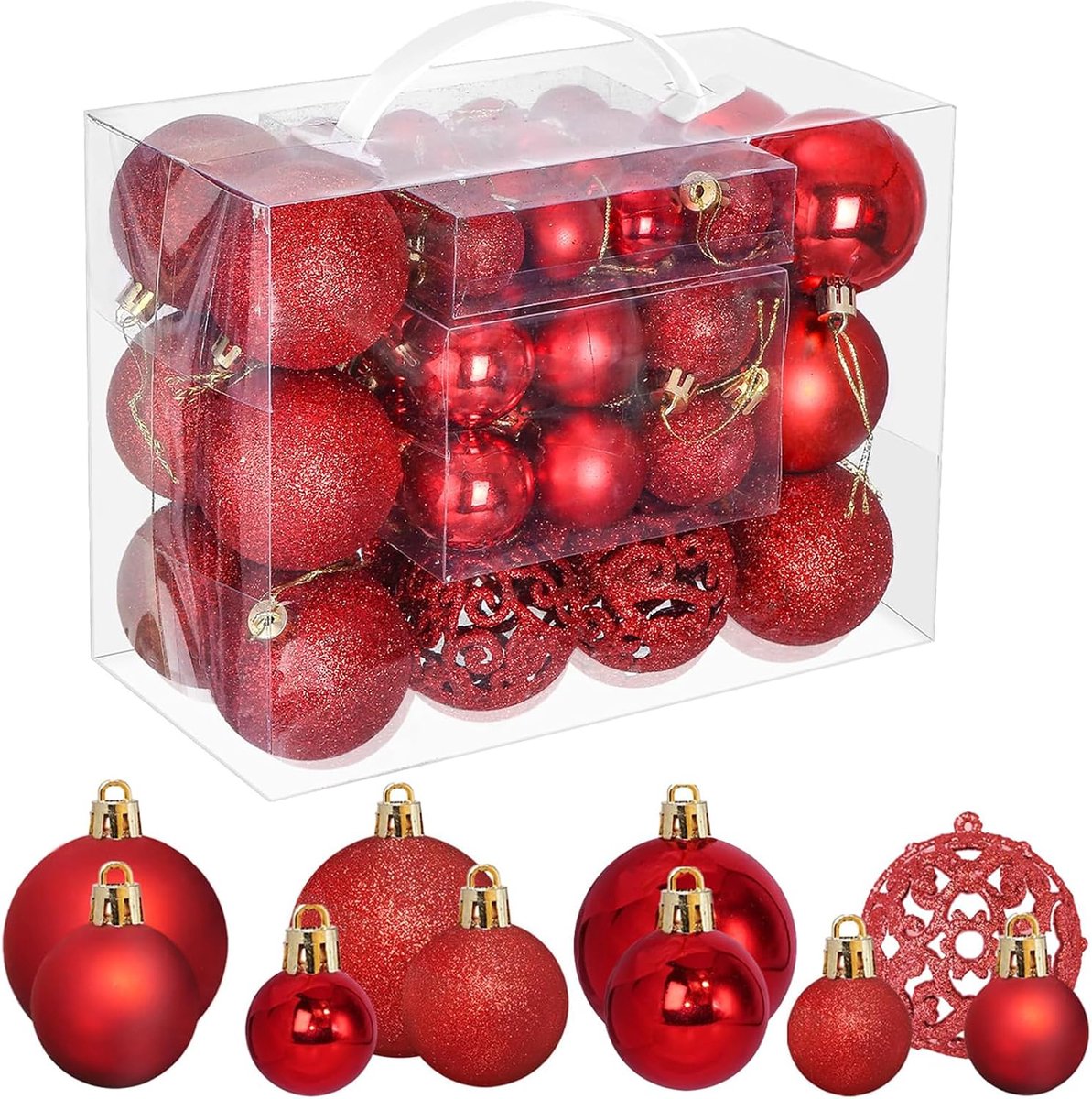 Kerstballen 50 Stuks - Rode Decoratie - Diverse Maten en Vormen - Perfect voor Kerstboom Versiering - ShopVlot