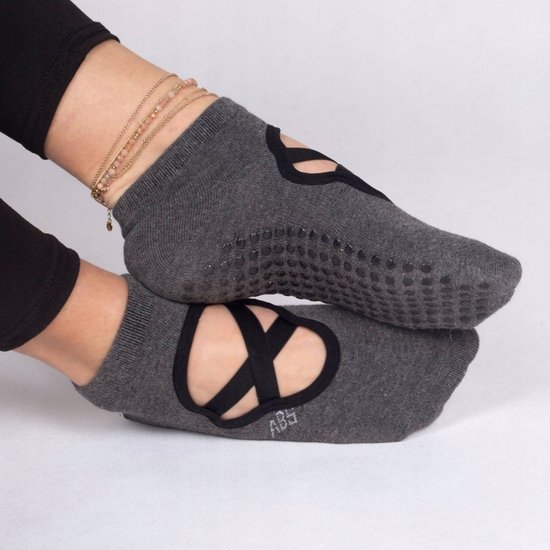 2-Pack Dames Sokken Katoen met ABS Anti-slip voor Yoga - Grijs — afbeelding 4