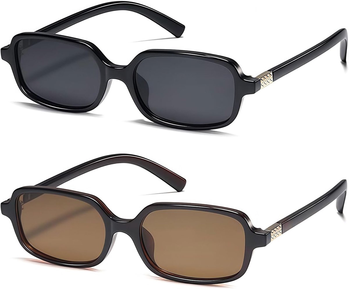 Zonnebril klein retro - rechthoekige stijl - dunne smalle rand - UV-bescherming - ShopVlot