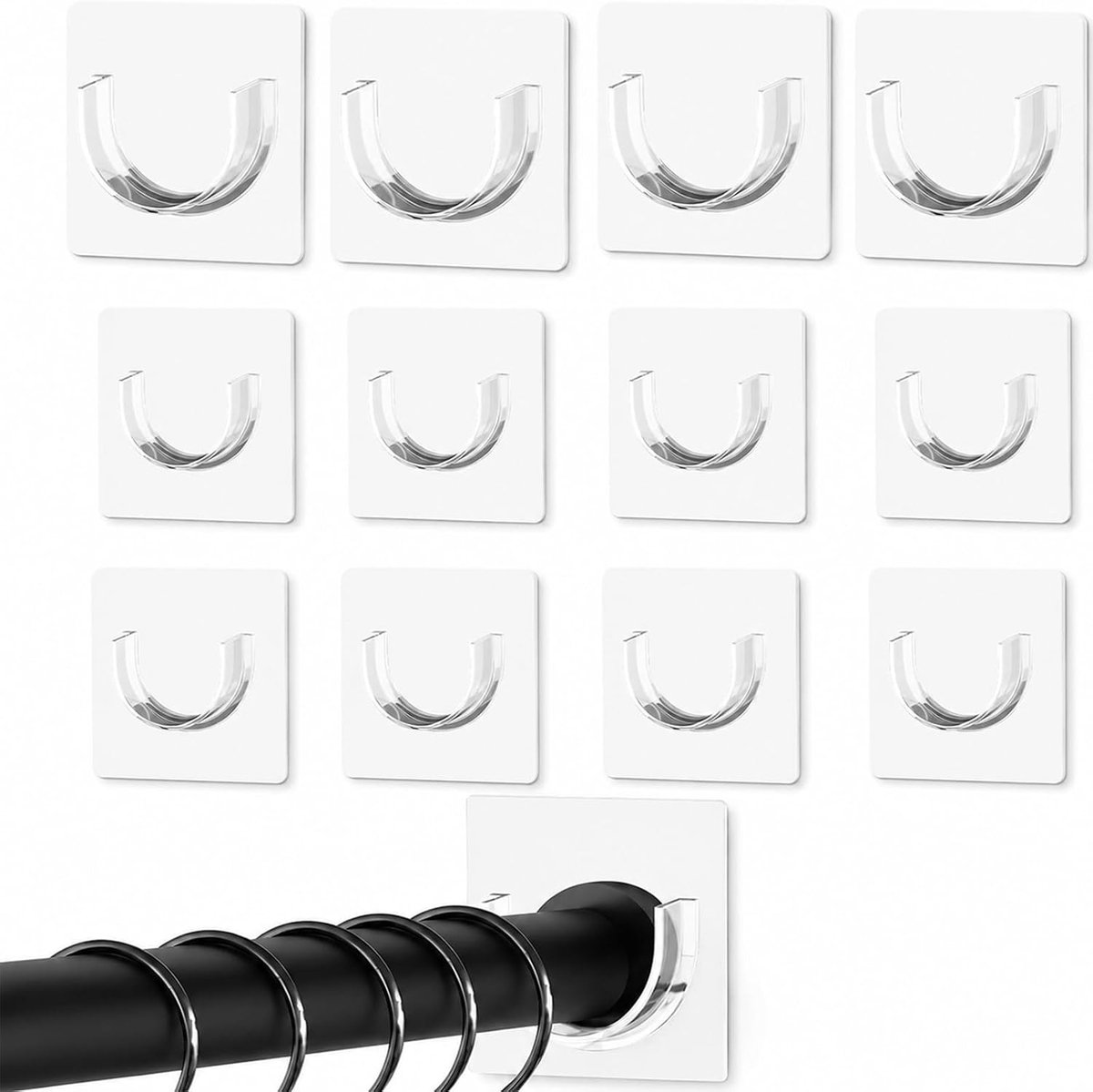 Zelfklevende gordijnroedehouders 12 stuks - 4 grote 4,5 cm + 8 kleine 3,2 cm - boorvrije montage - ideaal voor huurders - ShopVlot