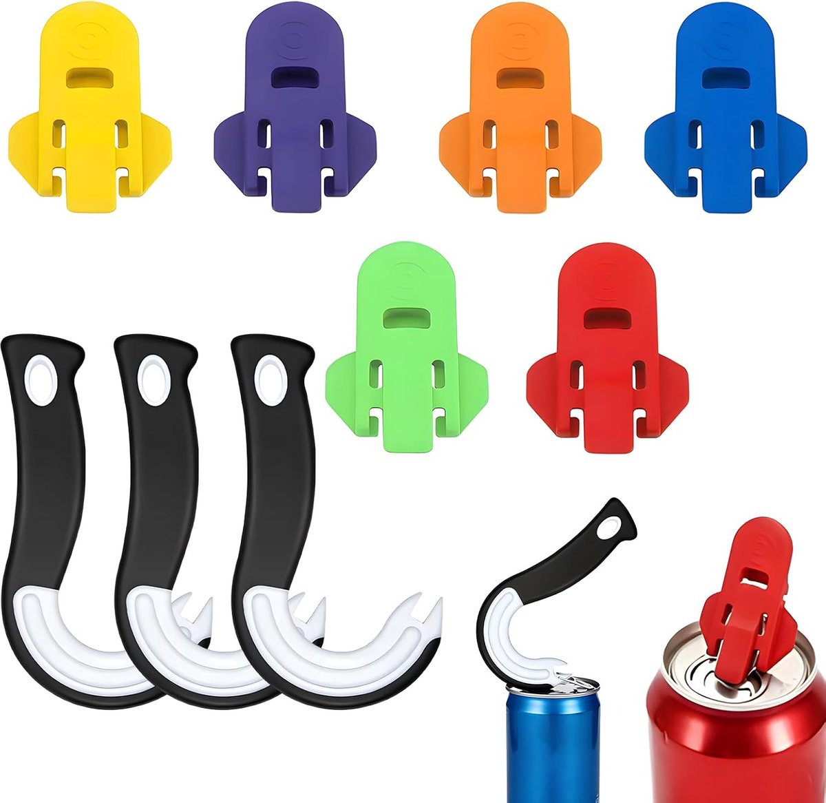 Blikopener set - 3 J-vormige en 6 eenvoudige blikopeners - geschikt voor ouderen - eenvoudig blikjes openen - ShopVlot